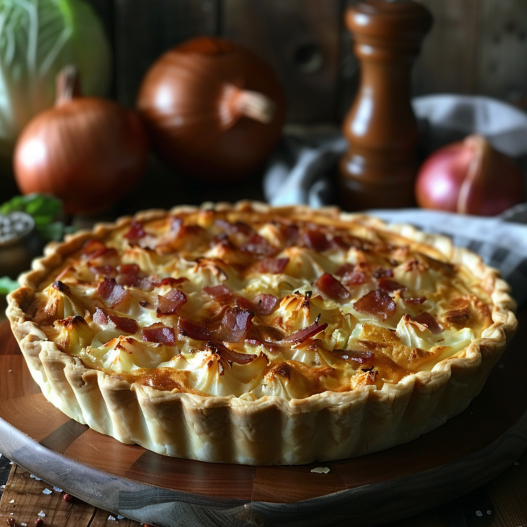 Popmelon_photo_of_a_Low-Carb_Cabbage_and_Bacon_Quiche_--stylize_22da8fcd-a6da-45c3-a61e-256ce9835808